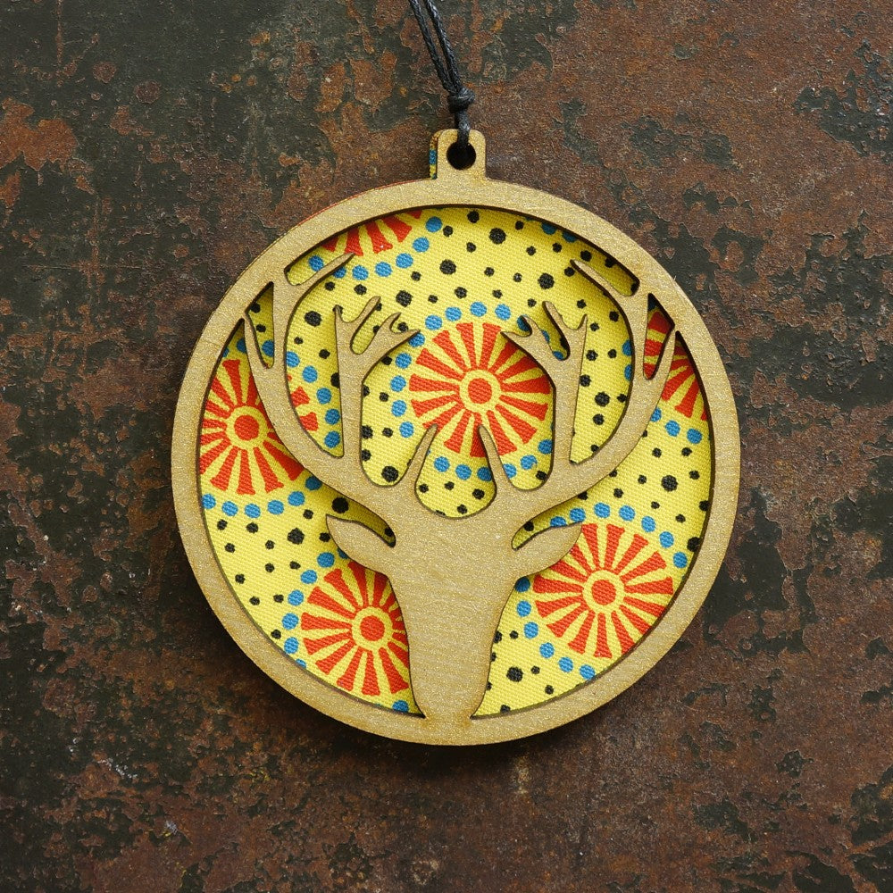 Reindeer Shweshwe Wooden Ornament