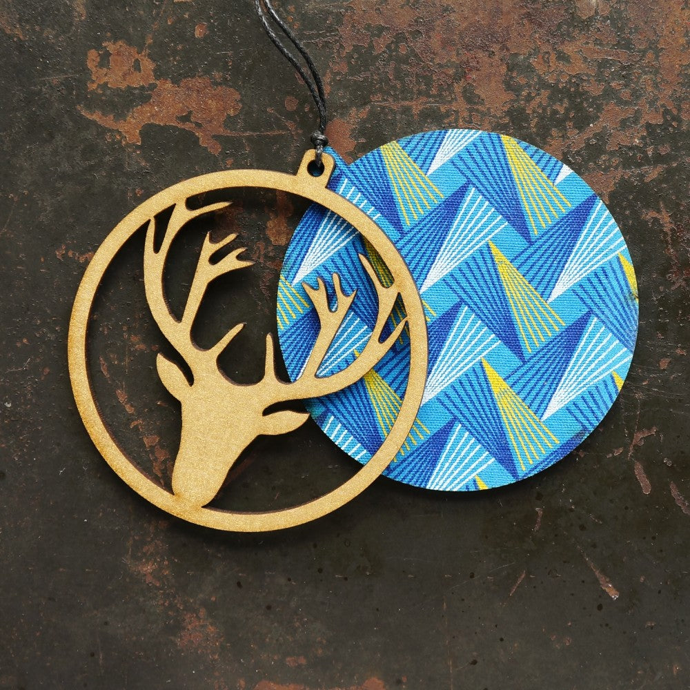 Reindeer Shweshwe Wooden Ornament