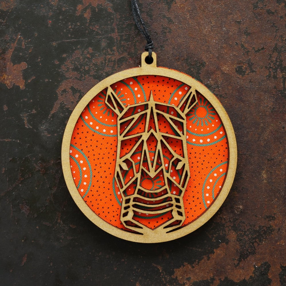 Rhino Shweshwe Wooden Ornament