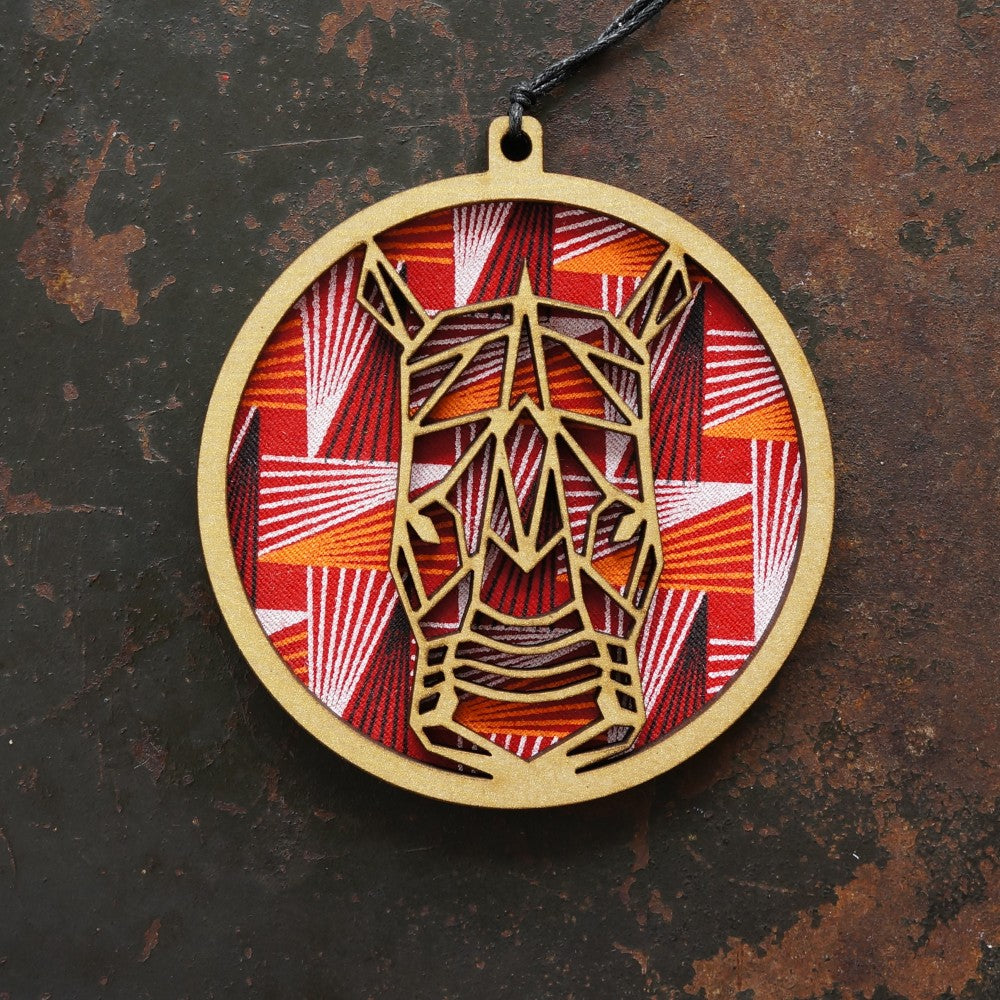 Shweshwe Rhino Layered Disc Ornament