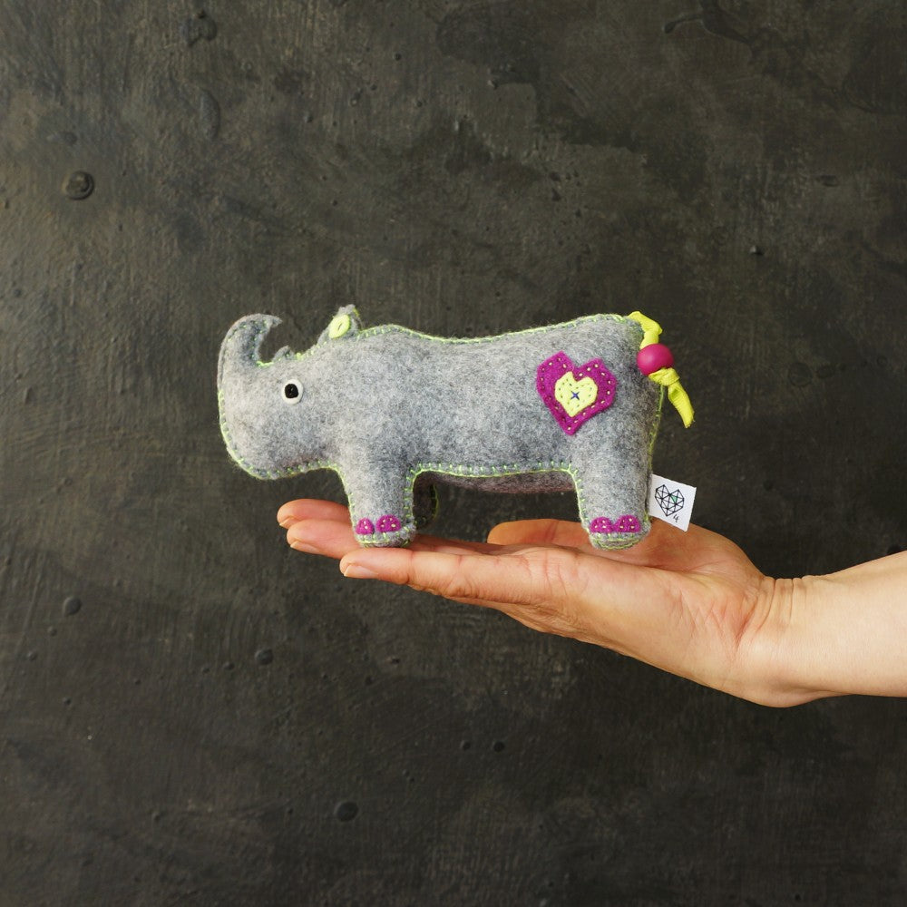 Handsewn Felt Rhino Keepsake - Purple