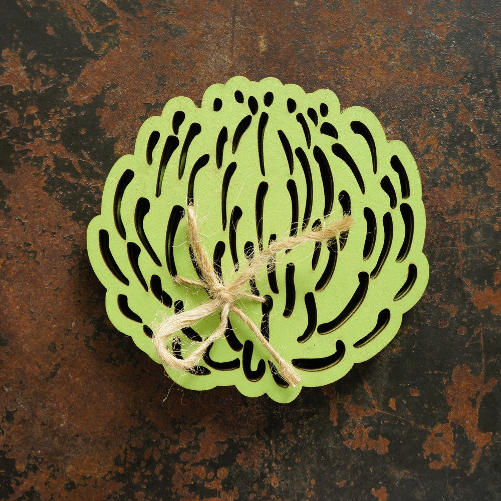 Green Pincushion Protea Coasters - Set of 4