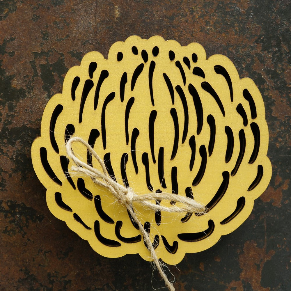 Pincushion Protea Laser‑Cut Wooden Coasters – Set of 4