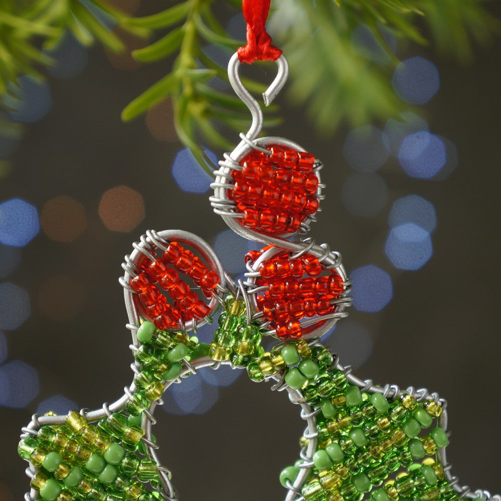 Holly Wire and Beaded Decoration