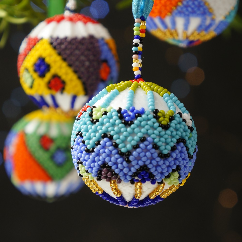 Handcrafted Multi-Coloured Beaded Christmas Baubles