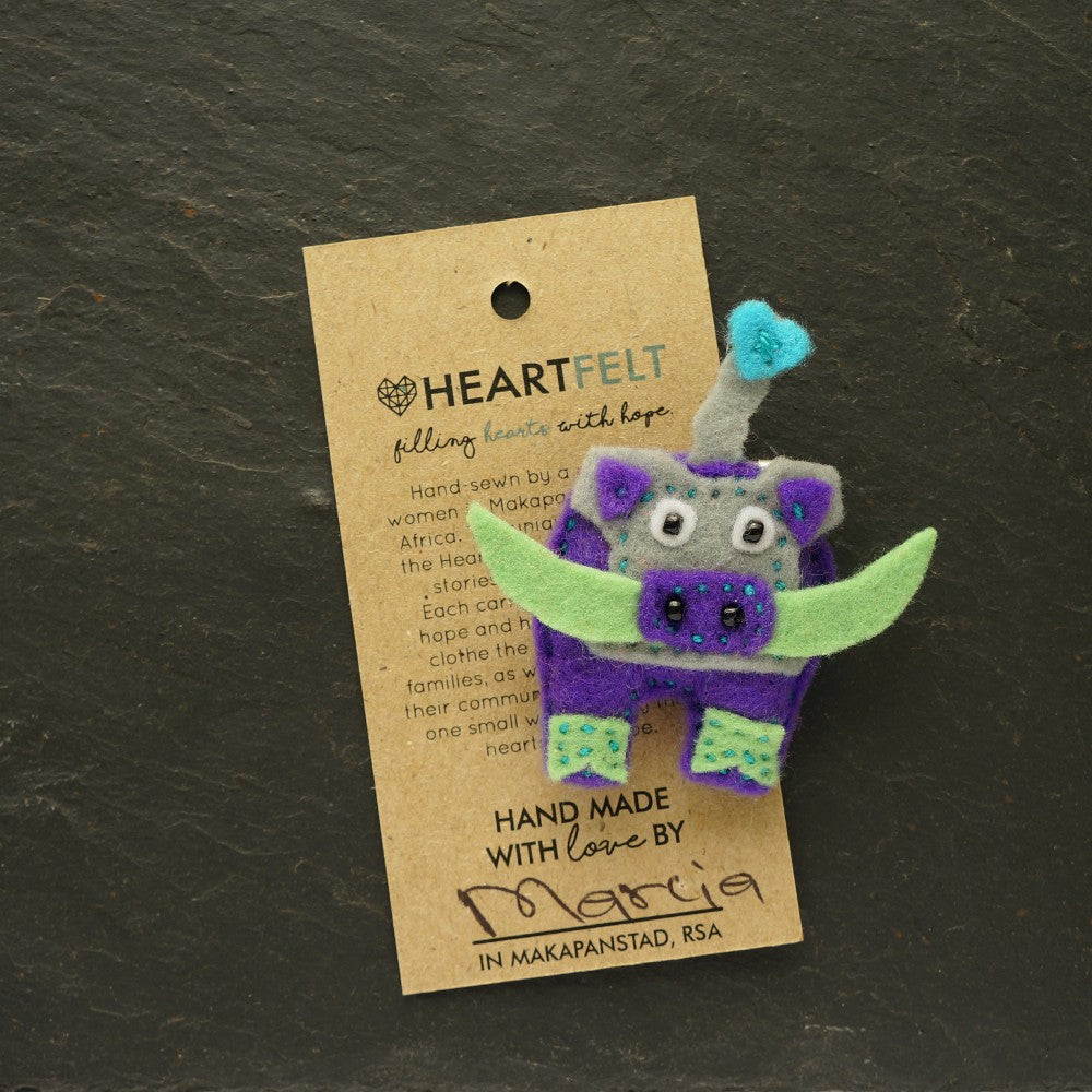 Hand-stitched Warthog Brooch on signed card