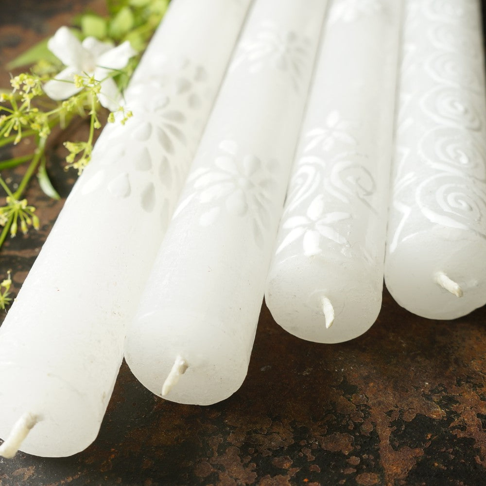 Hand-Painted White on White Frosted Candles