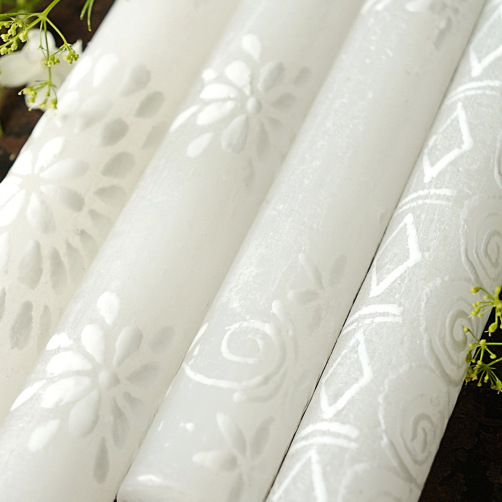 Hand-Painted White on White Frosted Candles