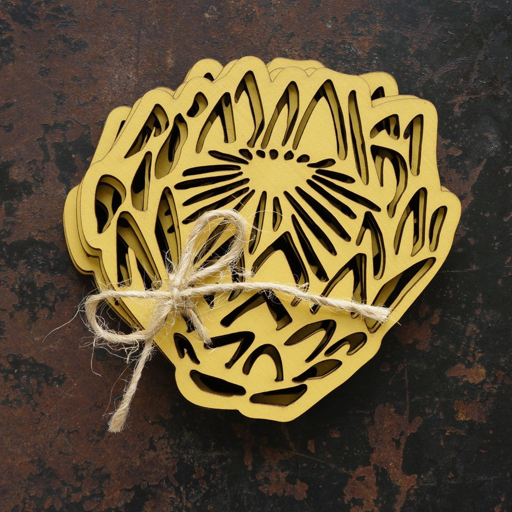 Yellow Protea Coasters - Set of 4
