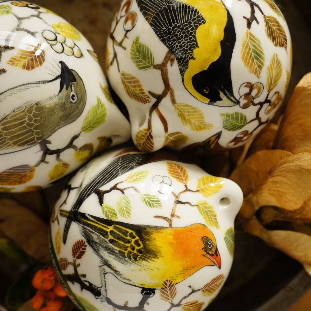 Yellow & Brown Bird Ceramic Bauble
