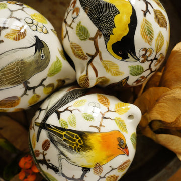 Yellow & Brown Bird Ceramic Bauble