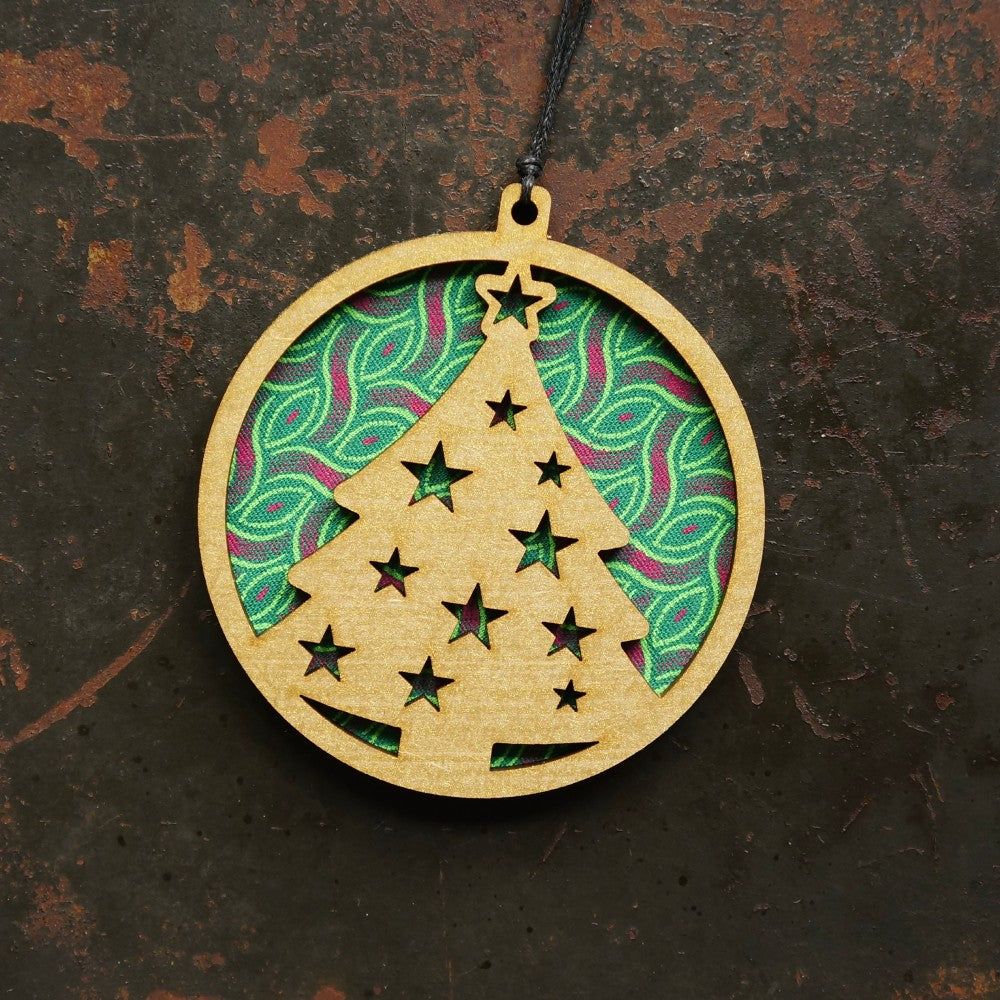 Shweshwe Tree Layered Disc Ornament