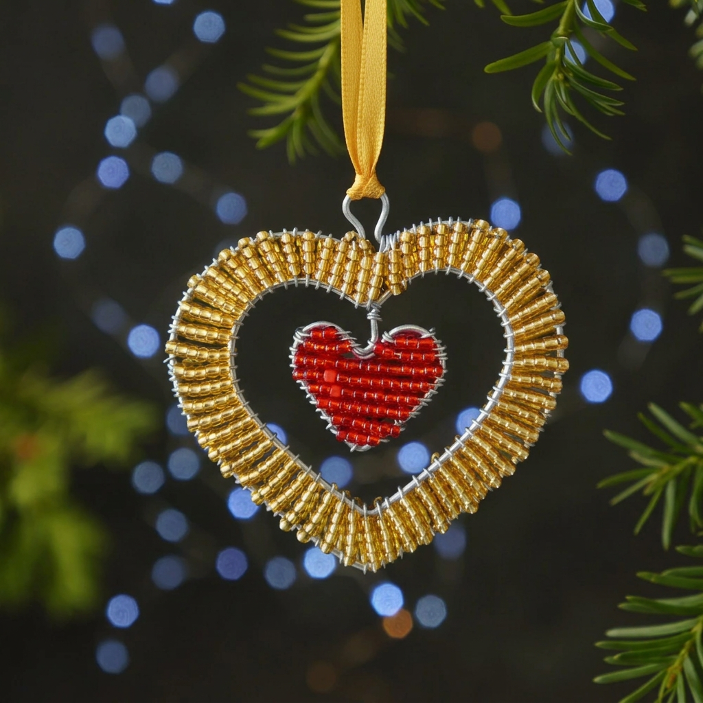 Gold beaded heart styled to match your green-heart photograph